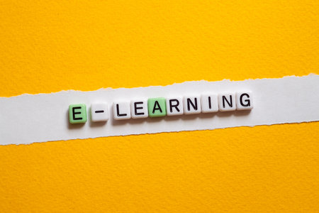 E-learning - word concept on cubes, text, lettersの写真素材