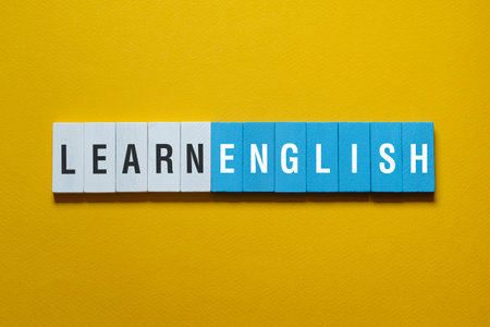 Learn English - word concept on building blocks, text, lettersの写真素材