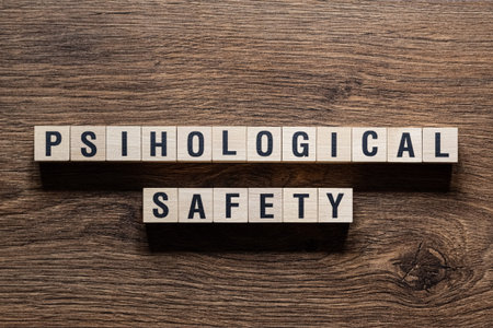 Psyhological safety - word concept on building blocks, text
