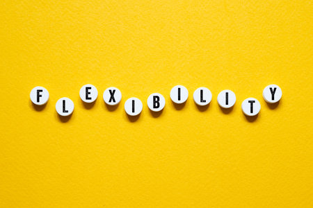 Flexibility - word concept on building blocks, text