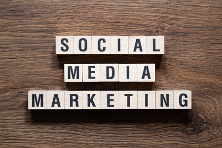 Social media marketing - word concept on building blocks, textの写真素材