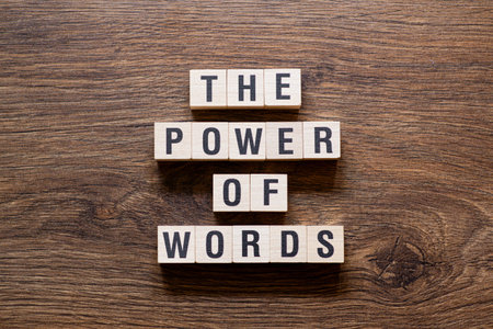 The power of words - word concept on building blocks, text
