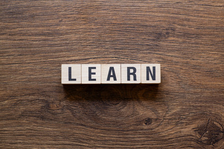 Learn - word concept on building blocks, textの写真素材
