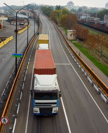 Truck on the junction in city industrial zoneの写真素材
