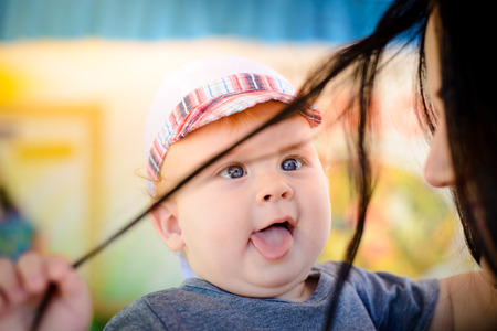 Little baby boy outdoorsの写真素材