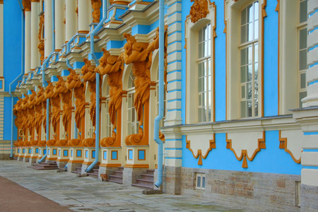 Detail of the facade of the Catherine Palace in Tsarskoye Seloのeditorial素材