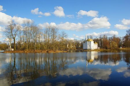 Spring evening in Catherine park in Tsarskoye Seloの写真素材