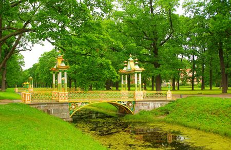 Chinese bridge in Alexander Park in Tsarskoye Seloの写真素材