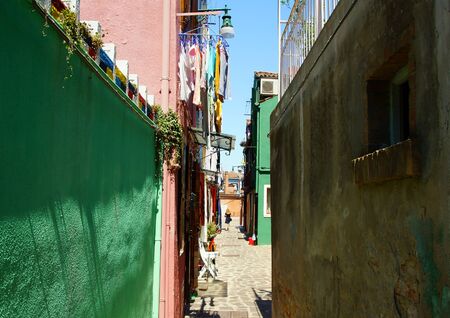 The bright colors of Burano island in Veniceの写真素材