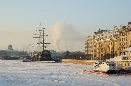 Winter day and Mytninskaya embankment in St. Petersburgの写真素材