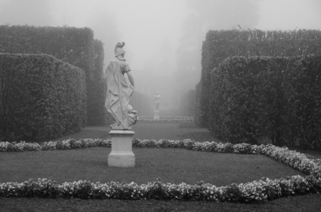 Foggy morning in the Catherine park in Tsarskoye Seloのeditorial素材