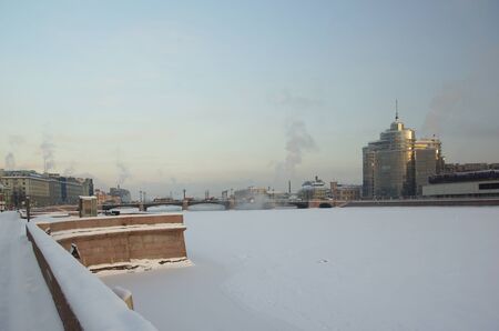 Winter frosty morning in Saint Petersburg, Sampsonievsky bridgeの写真素材