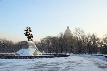Winter day and the bronze horseman in Saint-Petersburgのeditorial素材