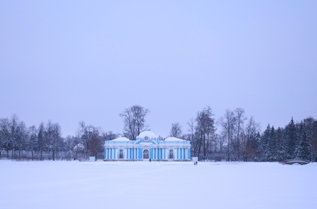 Evening in December, the Grotto Pavilion in Tsarskoye Seloの写真素材