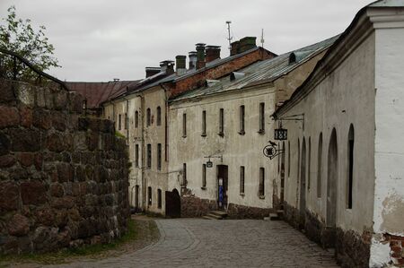 Fall in a narrow street in the Vyborg castleのeditorial素材