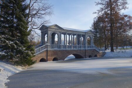 Catherine Park and evening in November. Siberian bridgeの写真素材