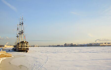Winter day in St. Petersburg, Petrovskaya embankmentの写真素材
