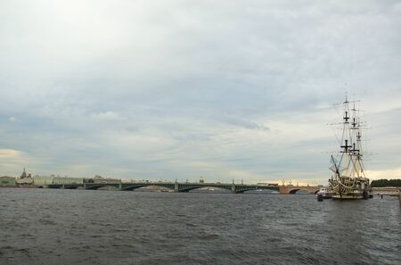 Gloomy sky over the Neva river in St. Petersburgの写真素材