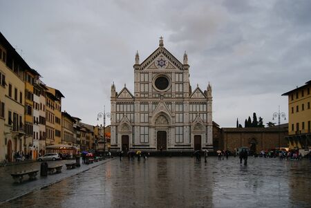 Autumn rainy night, the Basilica of Santa Croce in Florenceの写真素材