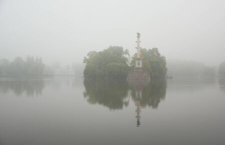 September foggy morning in Catherine Park in Tsarskoe Seloの写真素材
