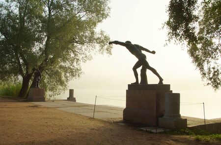 September foggy morning in Catherine Park in Tsarskoe Selo, Borghese fighterのeditorial素材