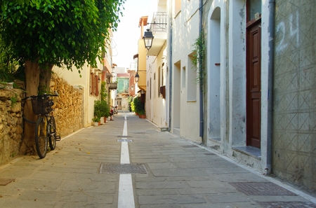 South morning in the narrow street of Rethymnon, Greeceのeditorial素材