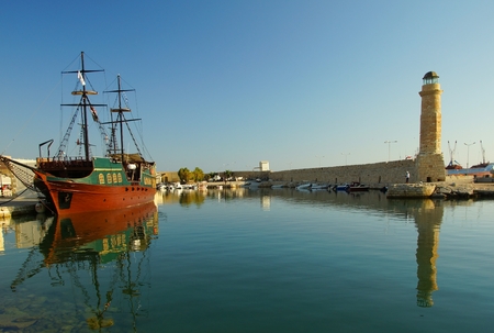 Sunny morning at the Old Port of Rethymnon, Greeceのeditorial素材