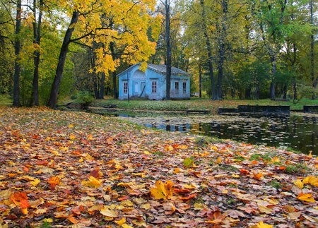 Children's house and Children's pond in the Alexander Park in Tsarskoe Seloのeditorial素材