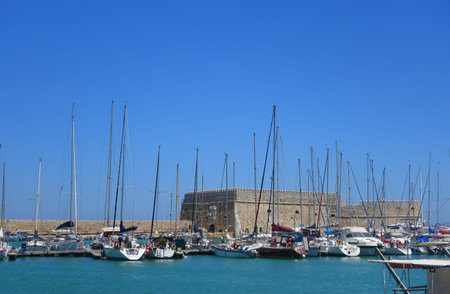 Summer hot day and fortress in Heraklion on the island of Creteの写真素材