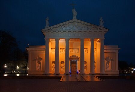 Evening and the Cathedral in Vilnius during the Christmas holidaysの写真素材