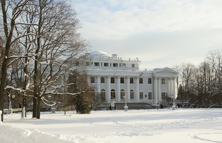Winter walk through Elagin Island in St. Petersburg, Elagin Palaceのeditorial素材