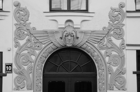 Fragment of the facade of a residential building on Meistaru Street in Rigaのeditorial素材