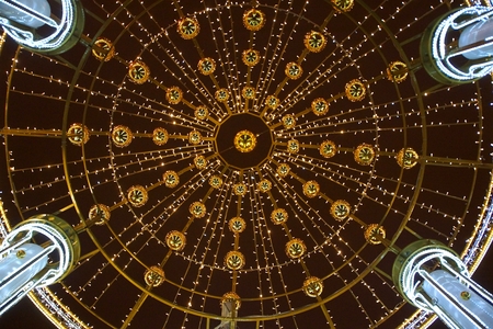 Christmas decoration of the city with electric glowing lights, Palace Bridge over the Nevaのeditorial素材