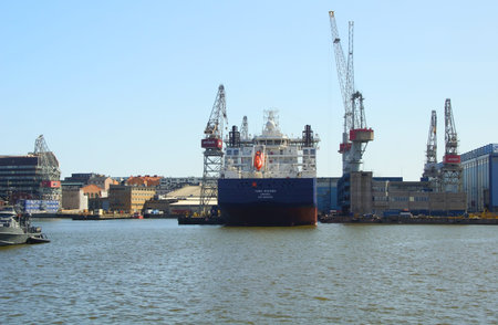 May sunny day and walk around the city, city port terminal