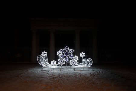 Walk along the night decorated for New Year's Pushkin, Triumphal Gateの写真素材