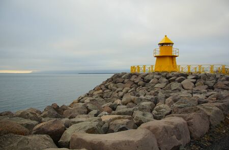 Gloomy evening and a walk along the embankment in Reykjavikの写真素材