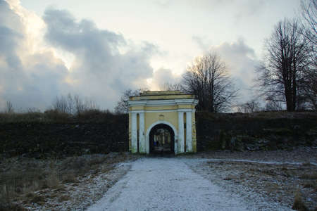 Winter frosty morning and a view of the high-speed road from Vasilievsky Islandの写真素材