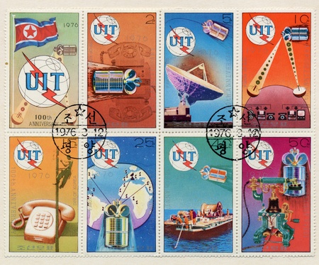 Postage stamps posveschennye communications satellites, telephones, etc の写真素材