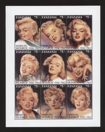 Marilyn Monroe Tanzania Postage Stamps, panel of 9 stampsのeditorial素材