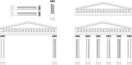 Antique Temple Facade Illustration of classical Greek or Roman Ionic columnの写真素材