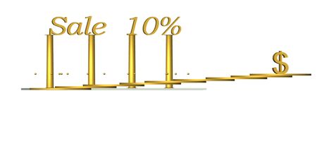 3D  Gold text sale 10    dollar on white backgroundの写真素材