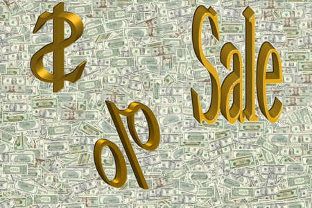 Golden extruded text on dollar background sale dollar interestの写真素材