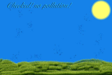 Meadow with green grass and blue sky produces oxygenの写真素材