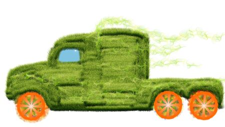 Environmentally friendly vehicle from the grass on the future of fantasyの写真素材