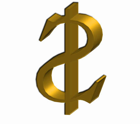 Golden extruded text on white background  dollar の写真素材