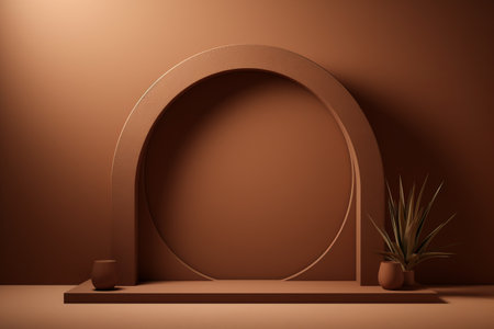 Breathtaking 3D Arch Product Backdrop PSD: Enhancing with Window Shadow in Enchanting Brown Tone [ARの素材