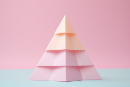 Pink Delight: Dazzling 3D Pastel Pyramid Paper Craft Shines on a Vibrant Background. AI generatedの素材