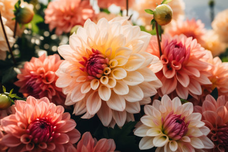 Floral Elegance: Captivating Low-Angle Shot of a Pink Dahlia Amidst Delicate Orange Bloomsの素材