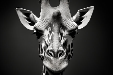 Genteel Beauty in Monochrome: Captivating Giraffe Portrait in Wikimedia Commonsの素材