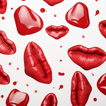 Surreal Symphony: Mesmerizing Red Hearts and Floating Lips Conjuring Love's Spellの素材